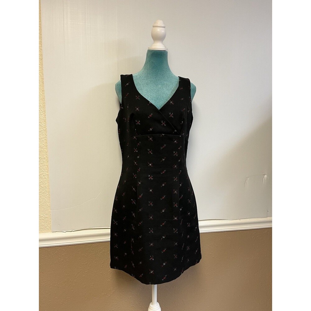 Vintage XOXO Y2K Mini Dress Black Floral Size 11 90s 00s Retro Grunge Fairycore